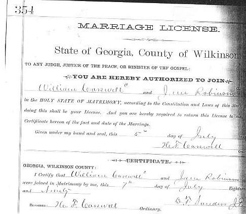 Marriage Licenses 1890s Wilkinson County GA